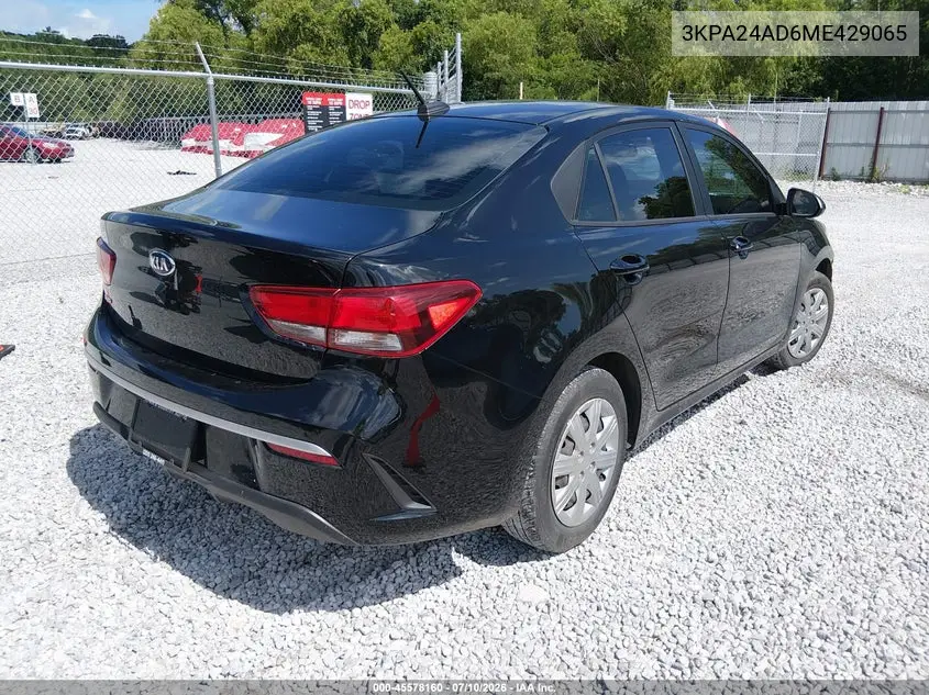 2021 Kia Rio Lx VIN: 3KPA24AD6ME429065 Lot: 45578160