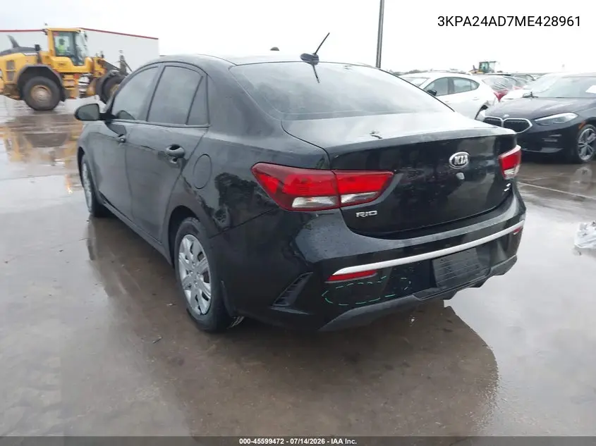 2021 Kia Rio S VIN: 3KPA24AD7ME428961 Lot: 45599472