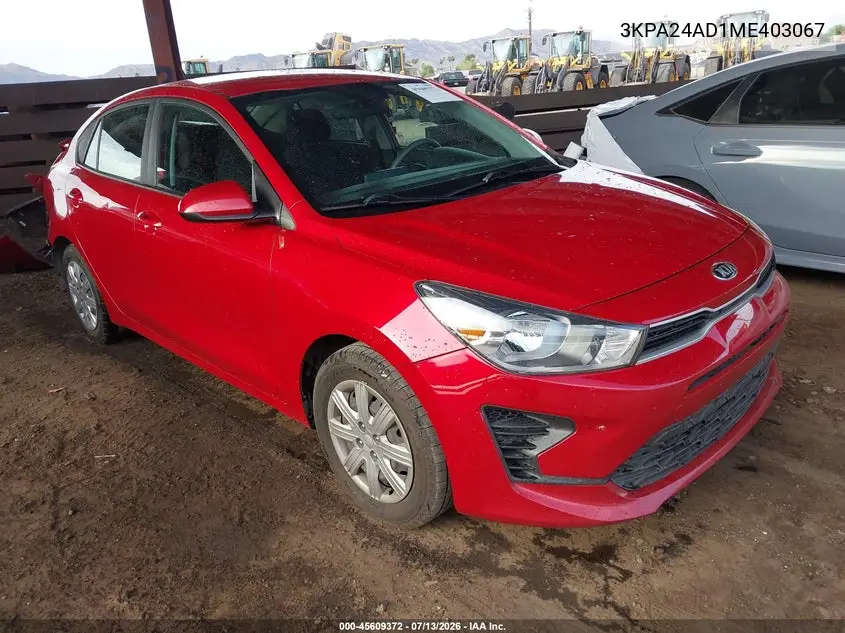 2021 Kia Rio S VIN: 3KPA24AD1ME403067 Lot: 45609372