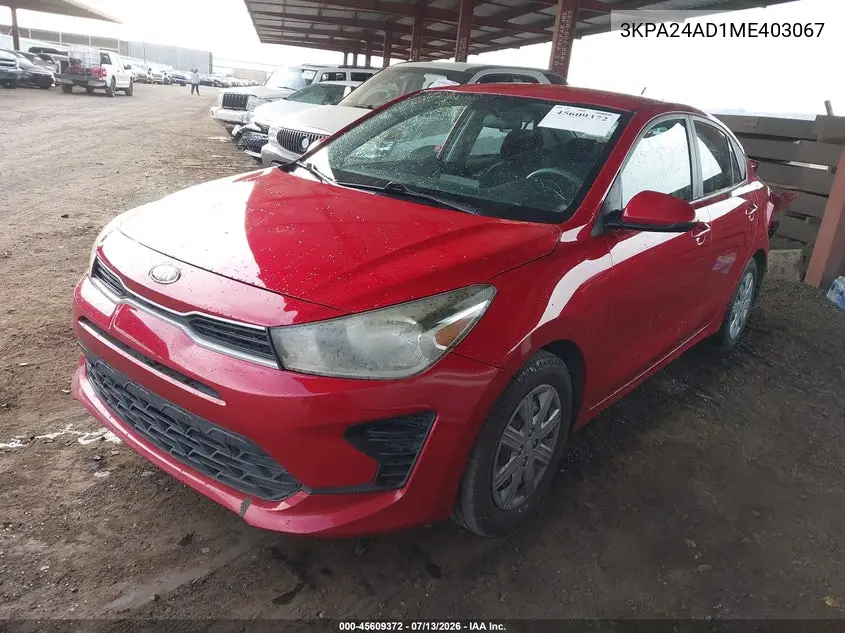 2021 Kia Rio S VIN: 3KPA24AD1ME403067 Lot: 45609372