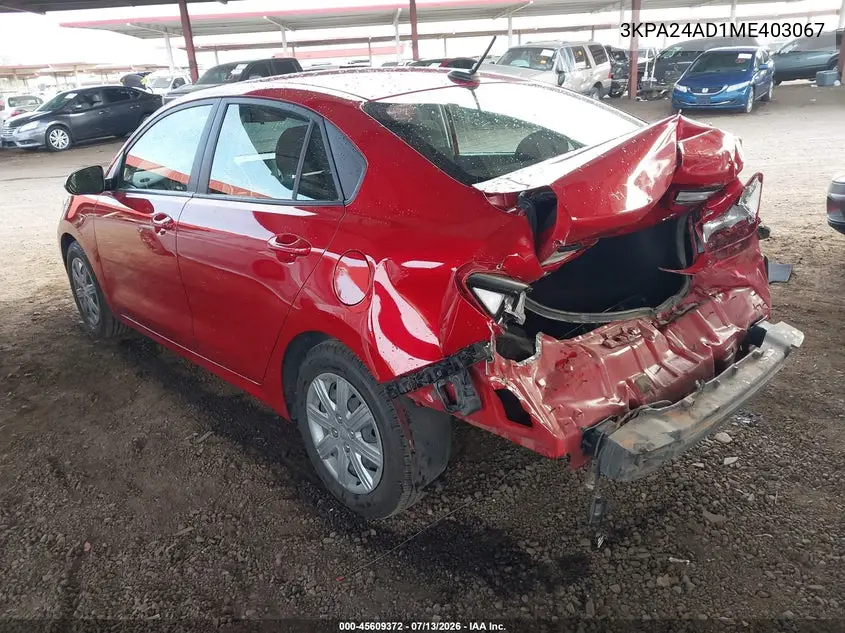 2021 Kia Rio S VIN: 3KPA24AD1ME403067 Lot: 45609372