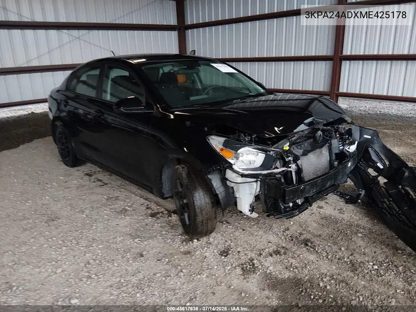 2021 Kia Rio S VIN: 3KPA24ADXME425178 Lot: 45617638