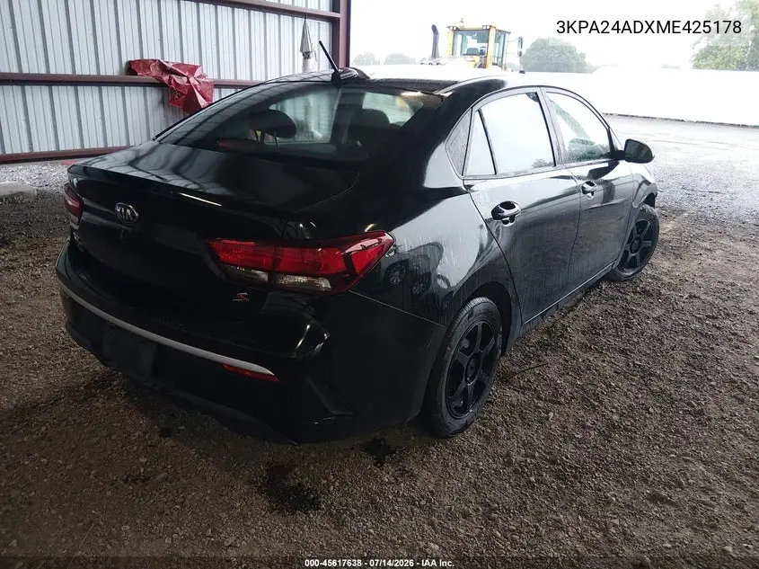 2021 Kia Rio S VIN: 3KPA24ADXME425178 Lot: 45617638