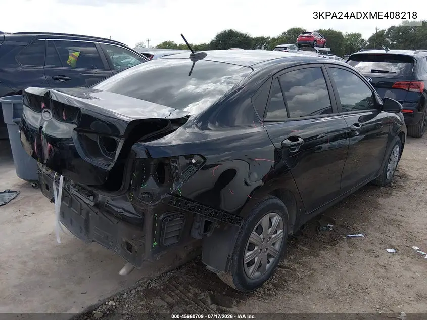 2021 Kia Rio Lx VIN: 3KPA24ADXME408218 Lot: 45660709