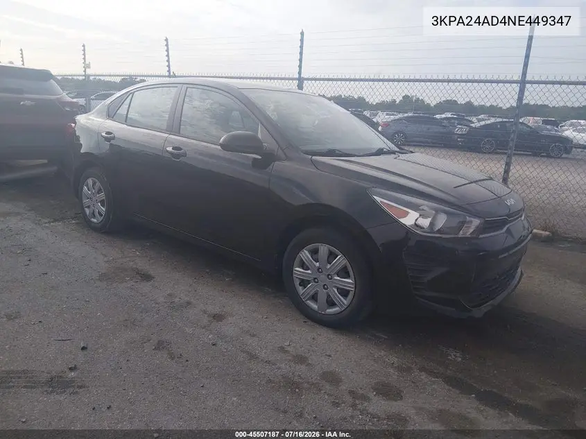 2022 Kia Rio S VIN: 3KPA24AD4NE449347 Lot: 45507187