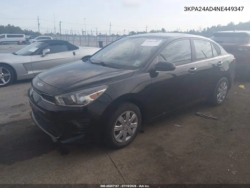 2022 Kia Rio S VIN: 3KPA24AD4NE449347 Lot: 45507187