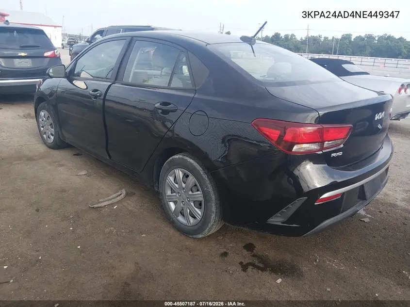 2022 Kia Rio S VIN: 3KPA24AD4NE449347 Lot: 45507187