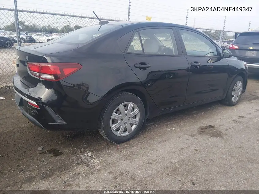 2022 Kia Rio S VIN: 3KPA24AD4NE449347 Lot: 45507187