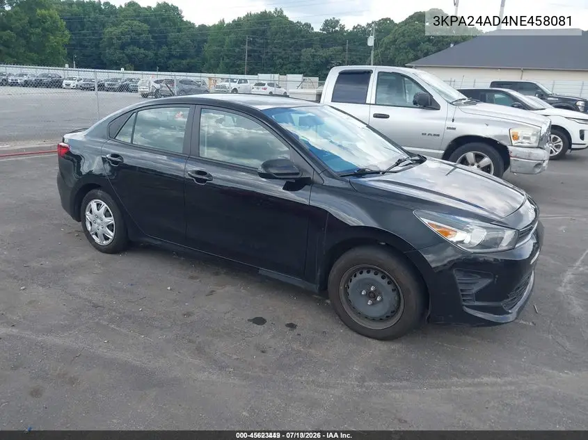 2022 Kia Rio S VIN: 3KPA24AD4NE458081 Lot: 45623449