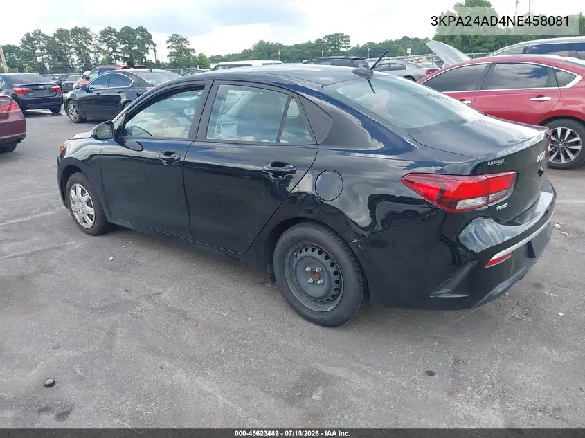 2022 Kia Rio S VIN: 3KPA24AD4NE458081 Lot: 45623449