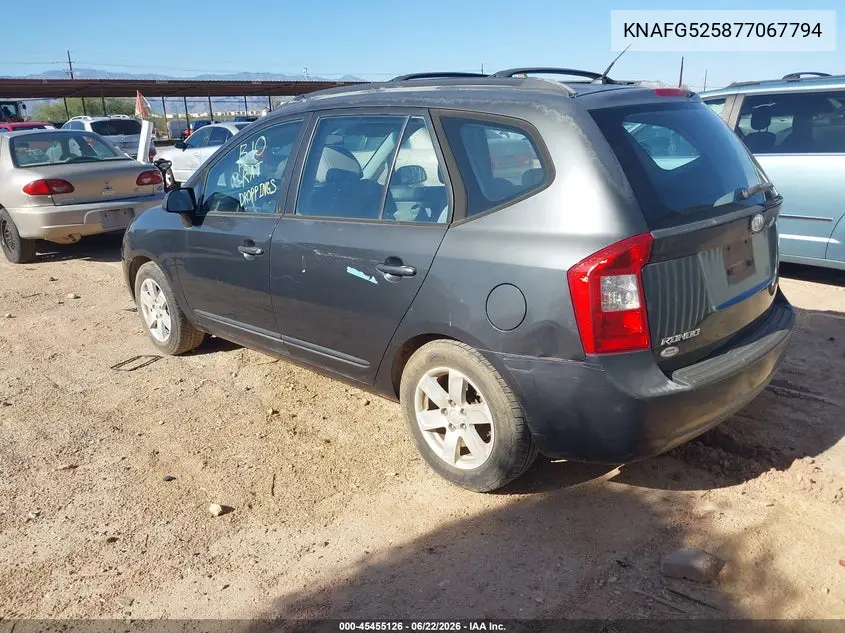 2007 Kia Rondo Lx VIN: KNAFG525877067794 Lot: 45455126