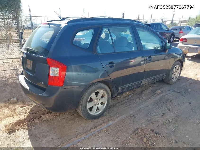 2007 Kia Rondo Lx VIN: KNAFG525877067794 Lot: 45455126