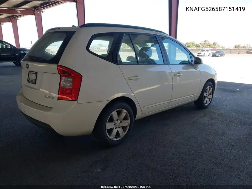 2008 Kia Rondo Lx V6 VIN: KNAFG526587151419 Lot: 45574691