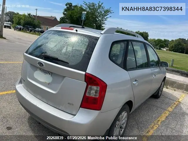 2012 Kia Rondo Ex VIN: KNAHH8A83C7398344 Lot: 20268839