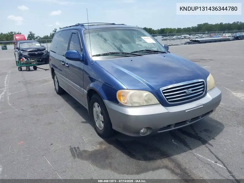2003 Kia Sedona Ex/Lx VIN: KNDUP131436344780 Lot: 45613573
