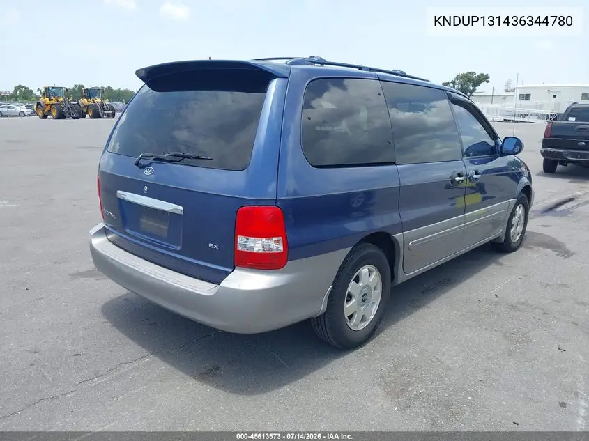 2003 Kia Sedona Ex/Lx VIN: KNDUP131436344780 Lot: 45613573