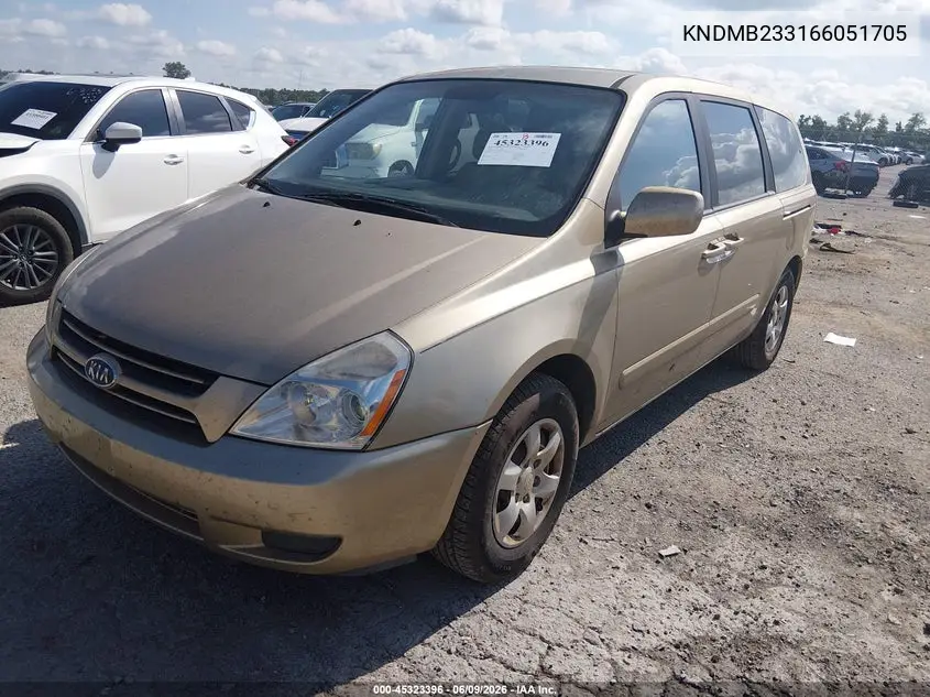 2006 Kia Sedona Ex/Lx VIN: KNDMB233166051705 Lot: 45323396