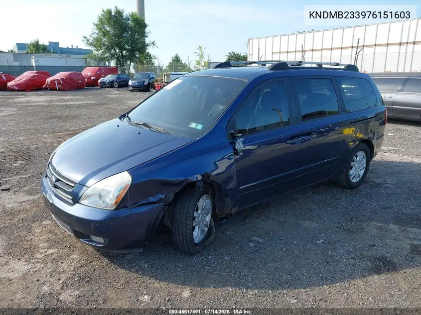 2007 Kia Sedona Ex VIN: KNDMB233976151603 Lot: 45617591