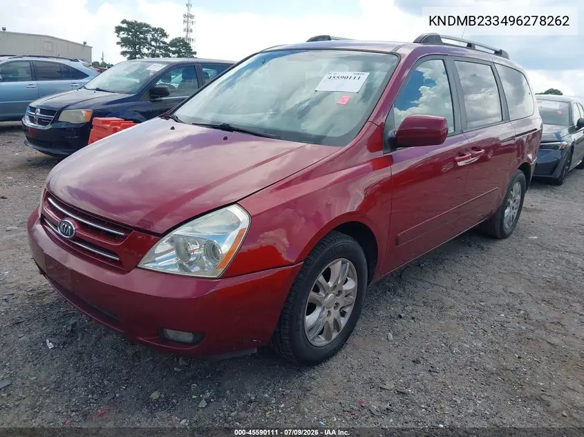 2009 Kia Sedona Ex VIN: KNDMB233496278262 Lot: 45590111