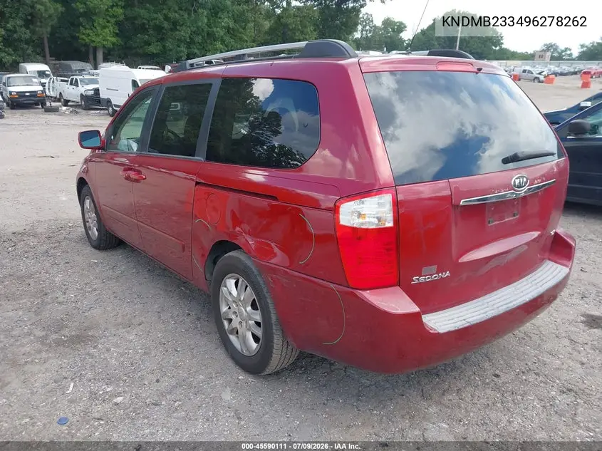 2009 Kia Sedona Ex VIN: KNDMB233496278262 Lot: 45590111