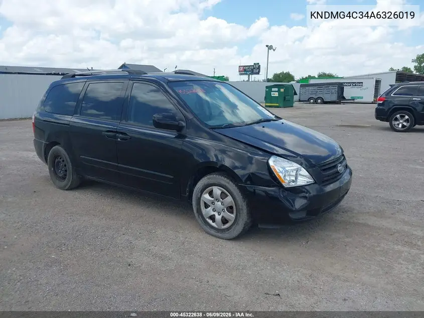 2010 Kia Sedona Lx VIN: KNDMG4C34A6326019 Lot: 45322638
