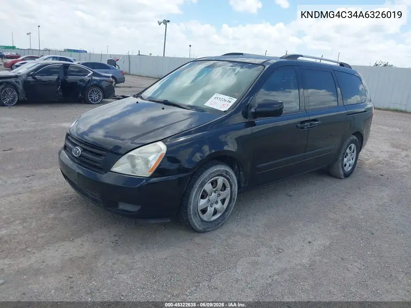 2010 Kia Sedona Lx VIN: KNDMG4C34A6326019 Lot: 45322638