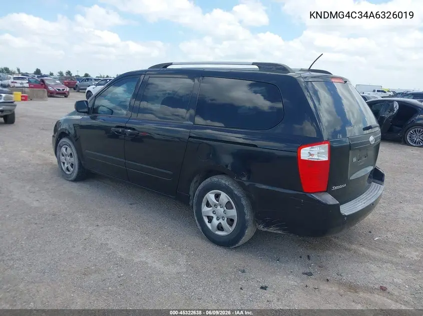 2010 Kia Sedona Lx VIN: KNDMG4C34A6326019 Lot: 45322638