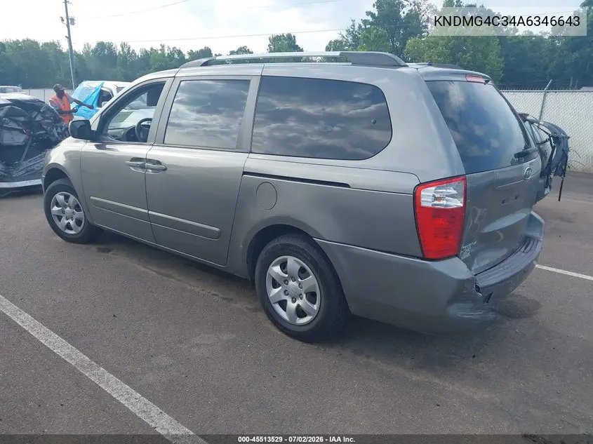 2010 Kia Sedona Lx VIN: KNDMG4C34A6346643 Lot: 45513529