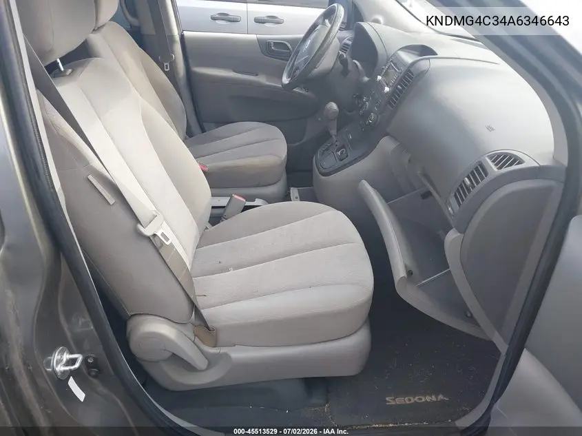 2010 Kia Sedona Lx VIN: KNDMG4C34A6346643 Lot: 45513529