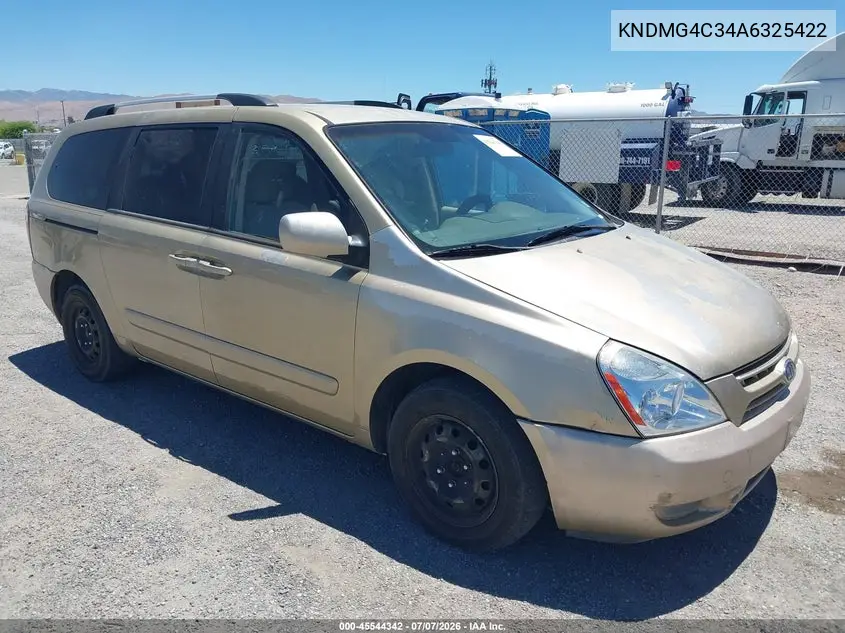 2010 Kia Sedona Lx VIN: KNDMG4C34A6325422 Lot: 45544342