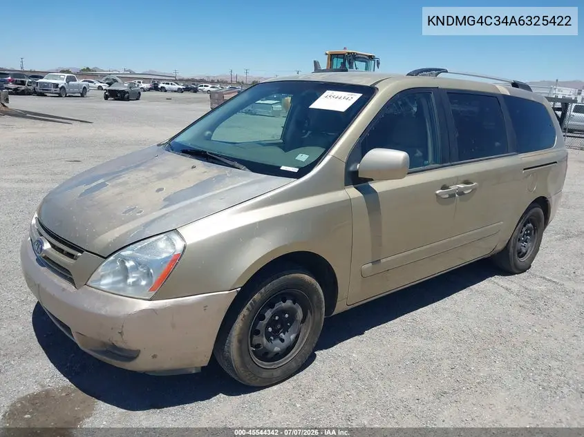 2010 Kia Sedona Lx VIN: KNDMG4C34A6325422 Lot: 45544342