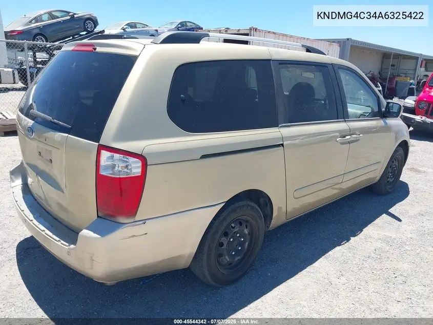 2010 Kia Sedona Lx VIN: KNDMG4C34A6325422 Lot: 45544342