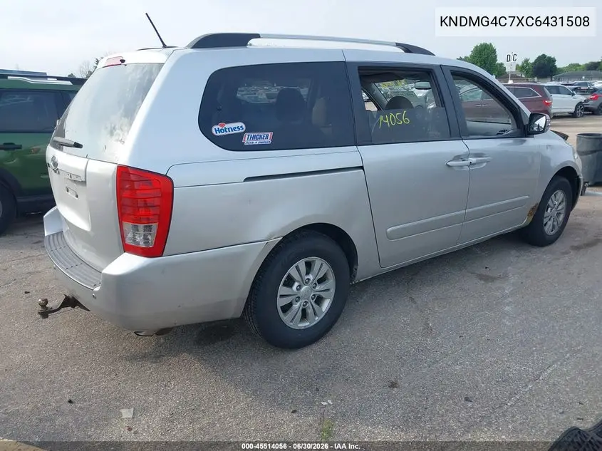 2012 Kia Sedona Lx VIN: KNDMG4C7XC6431508 Lot: 45514056