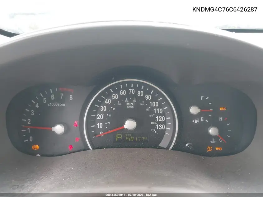 2012 Kia Sedona Lx VIN: KNDMG4C76C6426287 Lot: 45598917