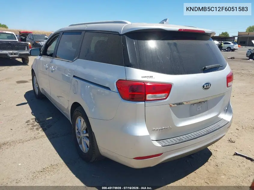2015 Kia Sedona Lx VIN: KNDMB5C12F6051583 Lot: 45178939