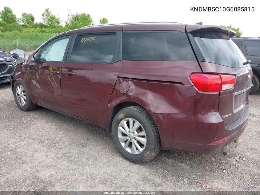 2016 Kia Sedona Lx VIN: KNDMB5C10G6085815 Lot: 45350736