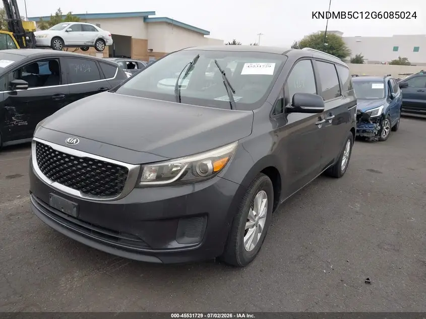 2016 Kia Sedona Lx VIN: KNDMB5C12G6085024 Lot: 45531729