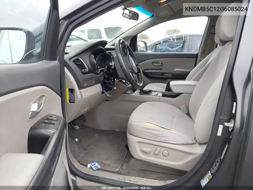 2016 Kia Sedona Lx VIN: KNDMB5C12G6085024 Lot: 45531729