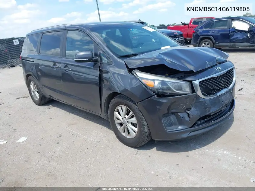 2016 Kia Sedona Lx VIN: KNDMB5C14G6119805 Lot: 45532774