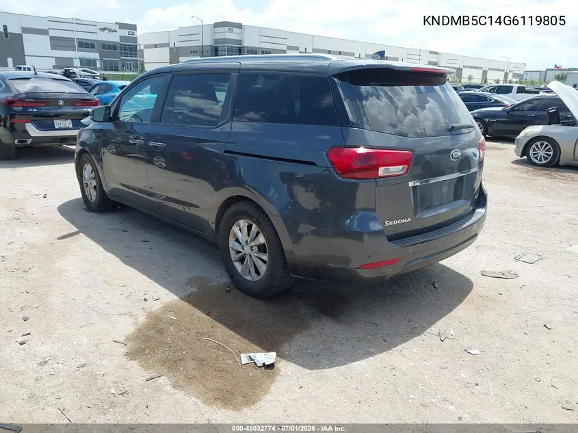 2016 Kia Sedona Lx VIN: KNDMB5C14G6119805 Lot: 45532774