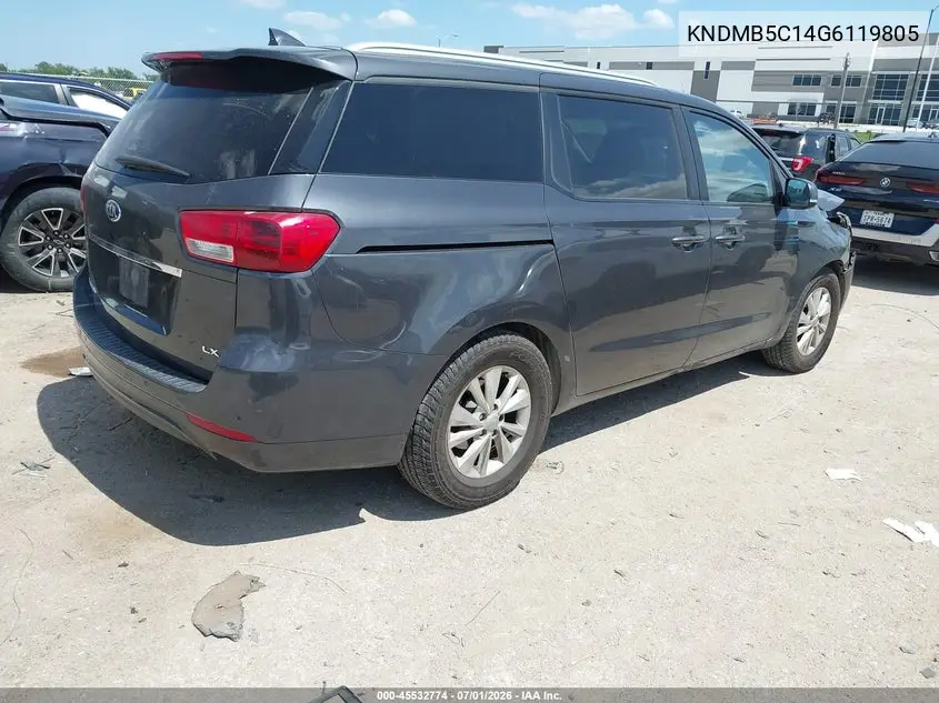 2016 Kia Sedona Lx VIN: KNDMB5C14G6119805 Lot: 45532774