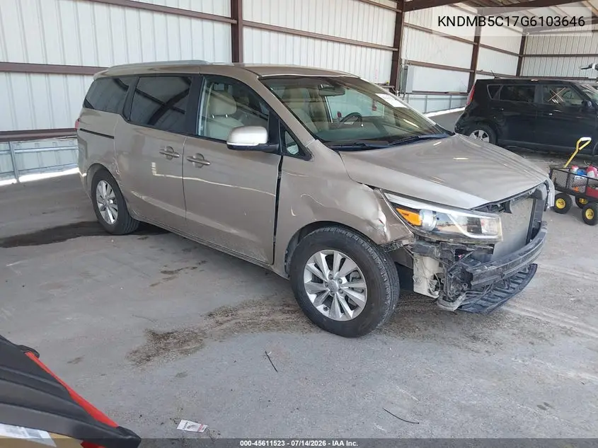 2016 Kia Sedona Lx VIN: KNDMB5C17G6103646 Lot: 45611523