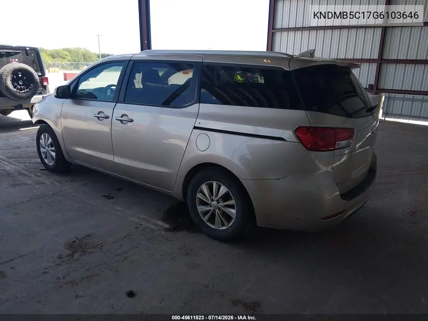 2016 Kia Sedona Lx VIN: KNDMB5C17G6103646 Lot: 45611523