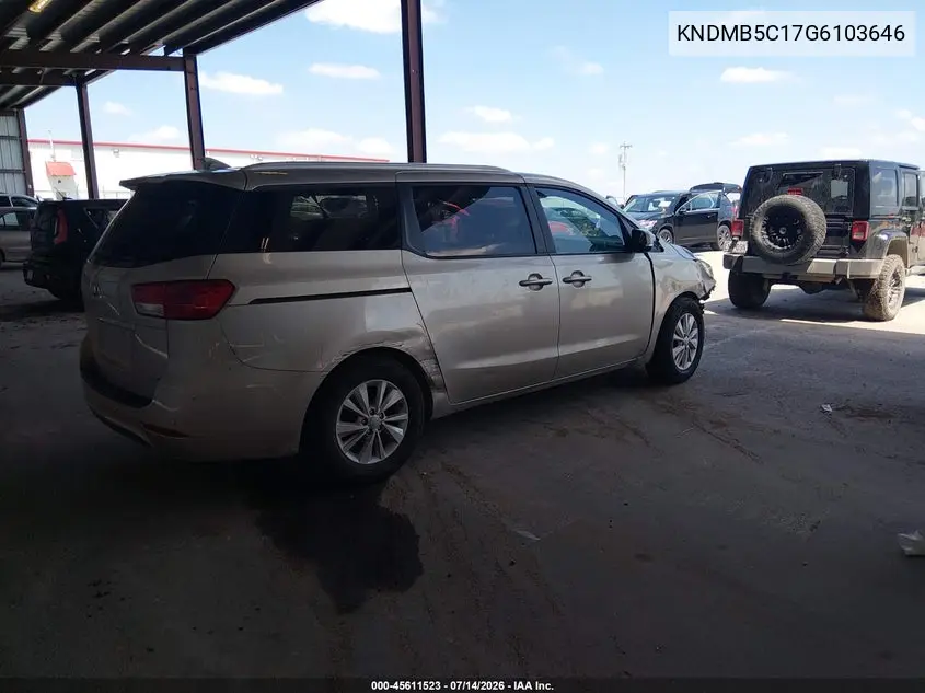 2016 Kia Sedona Lx VIN: KNDMB5C17G6103646 Lot: 45611523