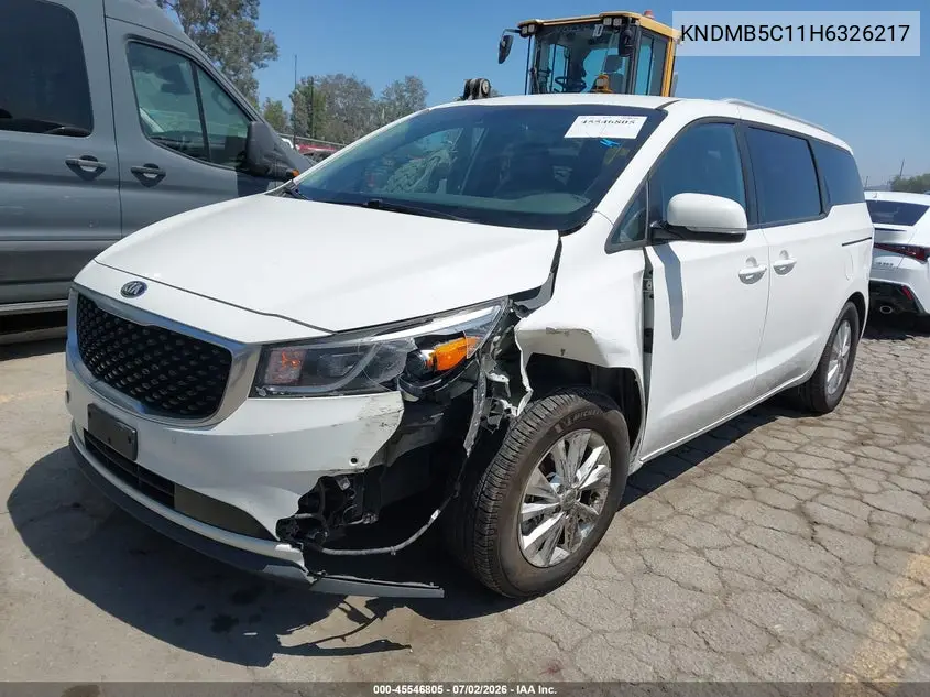 2017 Kia Sedona Lx VIN: KNDMB5C11H6326217 Lot: 45546805