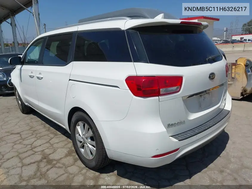 2017 Kia Sedona Lx VIN: KNDMB5C11H6326217 Lot: 45546805