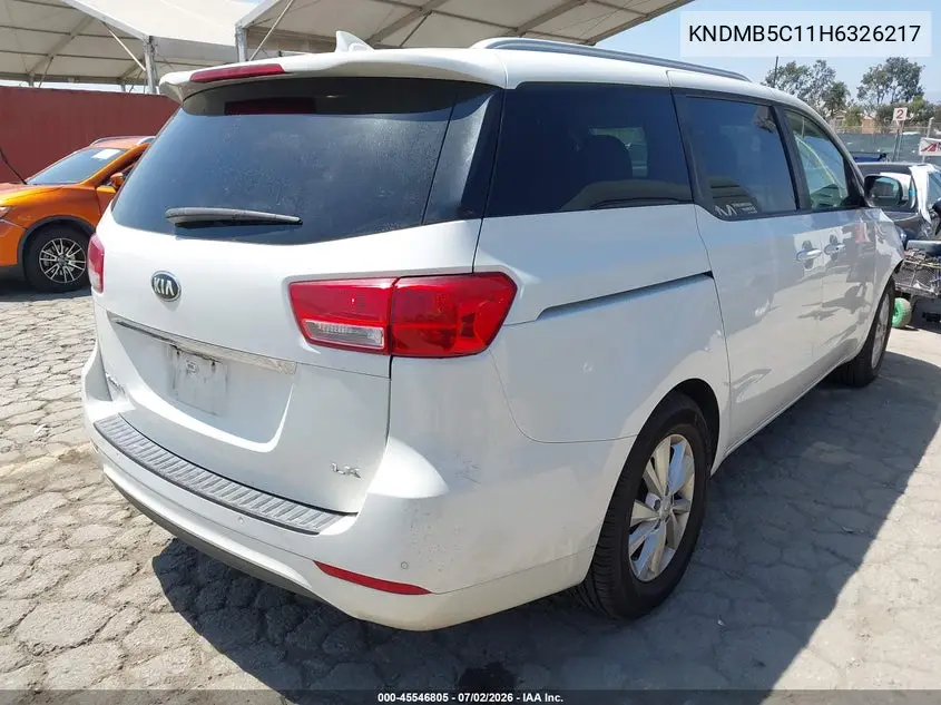 2017 Kia Sedona Lx VIN: KNDMB5C11H6326217 Lot: 45546805