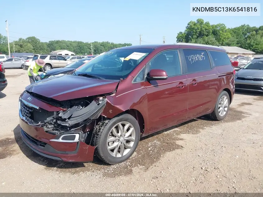2019 Kia Sedona Ex VIN: KNDMB5C13K6541816 Lot: 45489105
