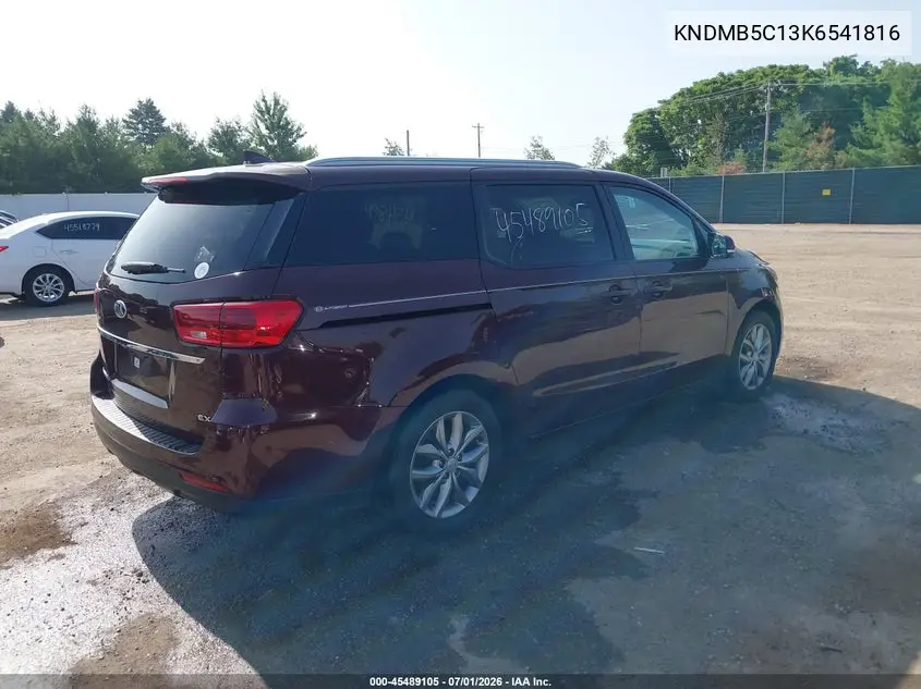 2019 Kia Sedona Ex VIN: KNDMB5C13K6541816 Lot: 45489105