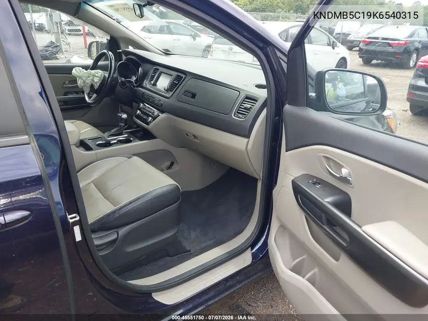 2019 Kia Sedona Ex VIN: KNDMB5C19K6540315 Lot: 45551750